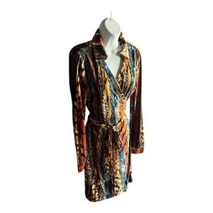 Calvin Klein Vibrant Fall Color Jersey Knit Wrap Long Sleeve Dress